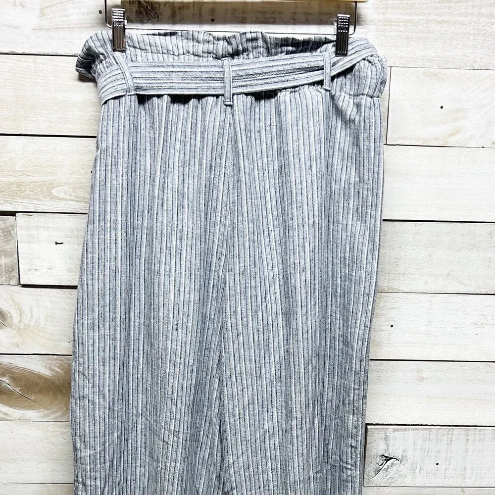 Banana Republic Pants Womens 10 Blue Linen Blend‎ Stripe Wide Leg Paperbag Baggy
